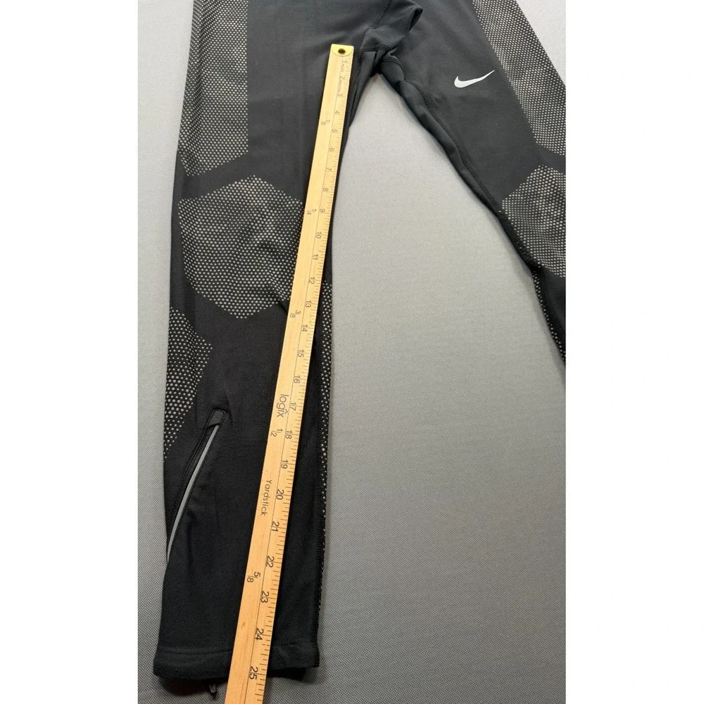 Nike Dri-FIT Running Tights Black Reflective Dot Zip Ankle | Women's Medium
